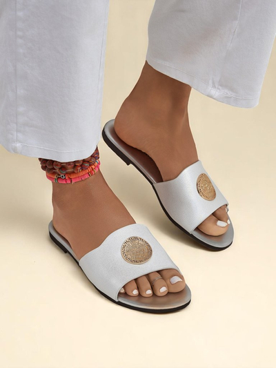 Royalfashion Women's Flat Golden Slip On Sandals