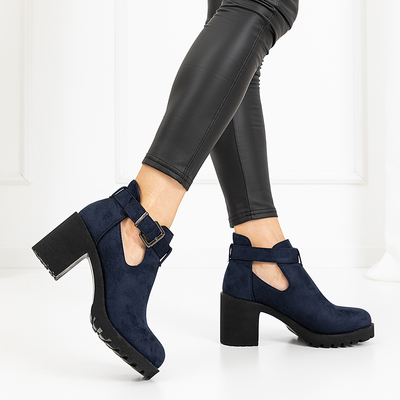Navy blue eco-suede stiletto boots Ollih - Footwear