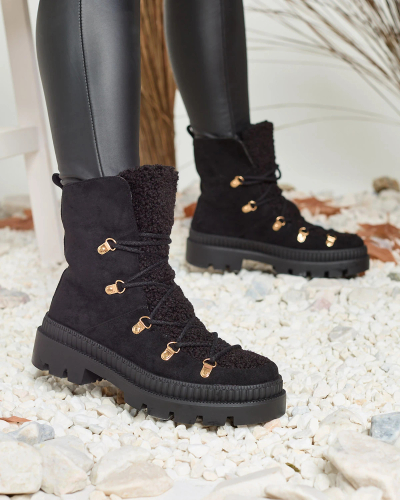 Royalfashion Black women's insulated trapper boots with sheepskin Lery Walk