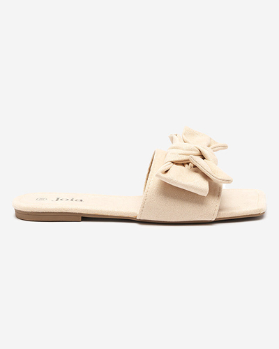 Beige women's slippers with a fabric bow Kelisso - Footwear
