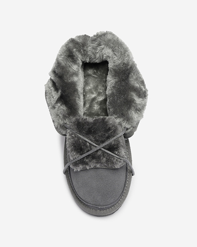Gray women's tied snow boots with fur Miusho - Footwear