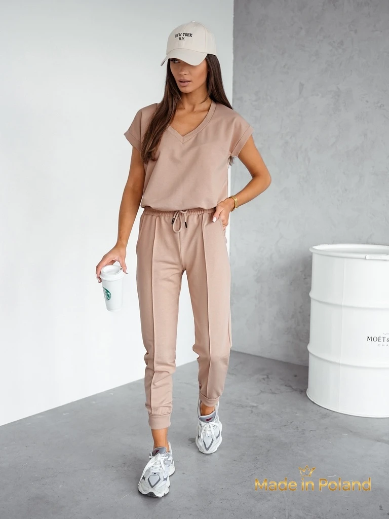 Beige Livia Set with V-Neck