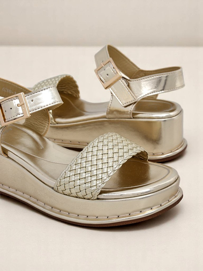 Royal Fashion Women's braided wedge sandals, Fiolle style