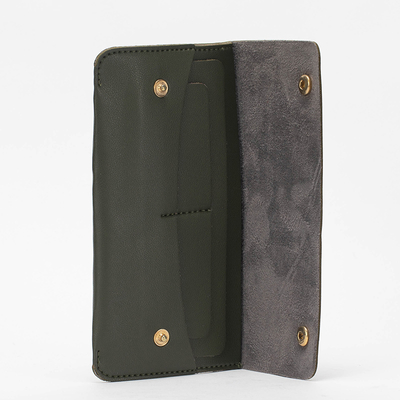 Large dark green women's eco-leather wallet - Accessories