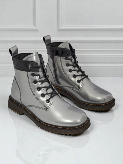 Women's Silver Celestina Eco Patent Leather Ankle Boots with Zipper