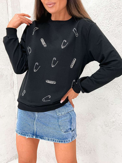 Royalfashion Women's white sweatshirt with zircons and beads
