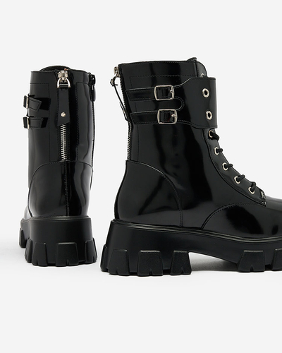 Royalfashion Black lacquered women's bagger boots Xagaga