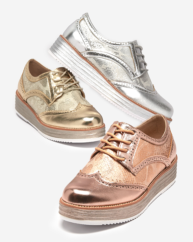 OUTLET Gold women's shoes with snake skin inserts Fin - Footwear