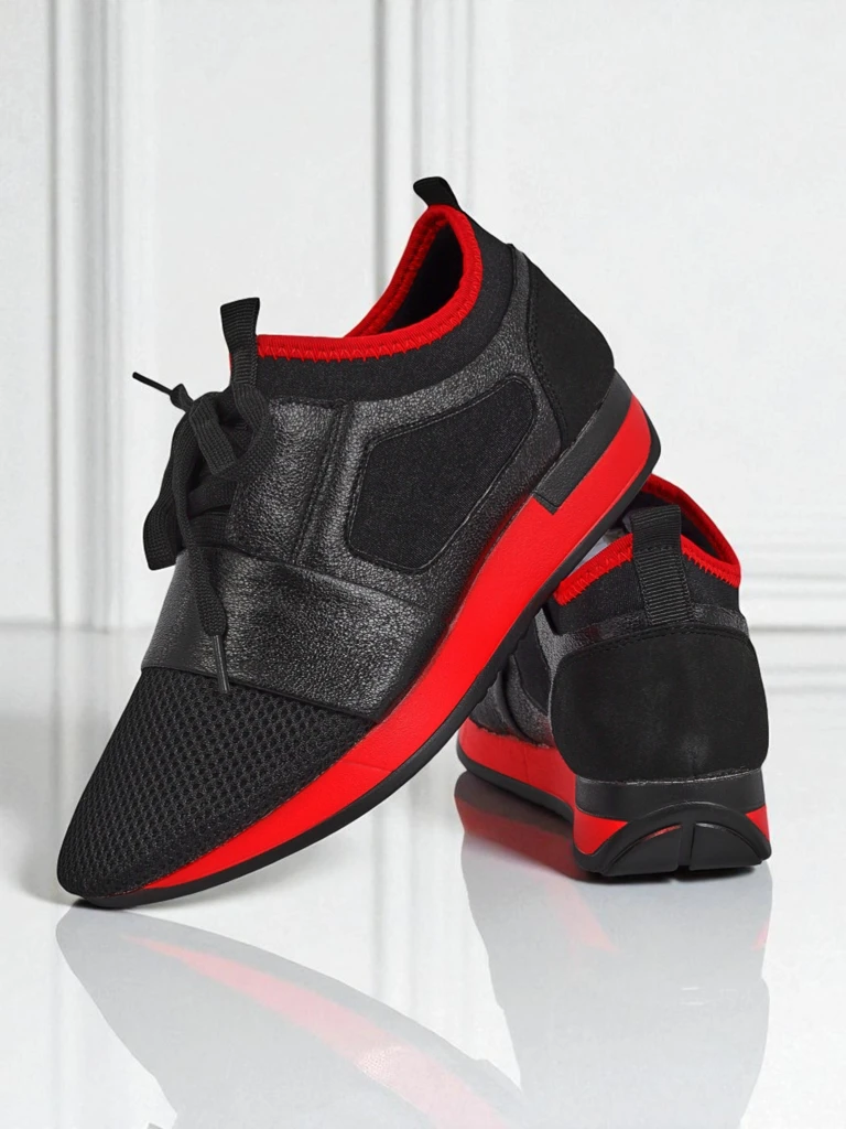 Women's Artemida Nero sneakers made of fabric and eco-leather with a red accent