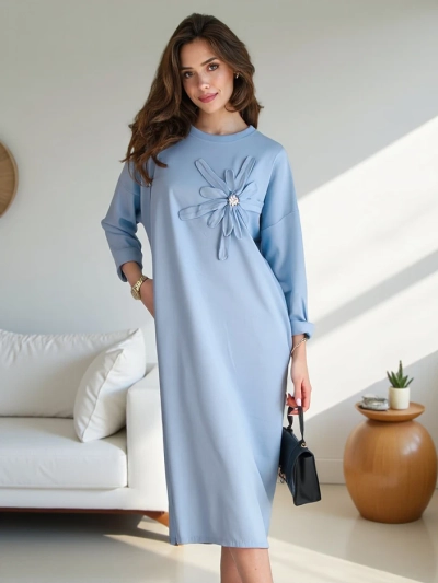 Royalfashion Women's midi dress, oversized fabric with a flower