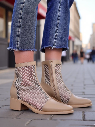 Royalfashion Women's Openwork Ankle Boots on Low Heel Rowices