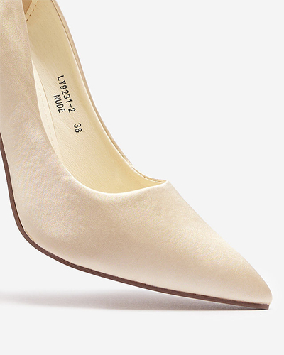 OUTLET Women's satin pumps on a higher stiletto in ecru Norija - Footwear