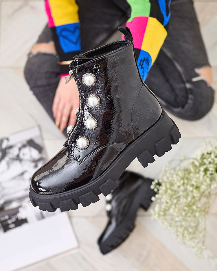 Royalfashion Black women's lacquered pearl boots Asiciu
