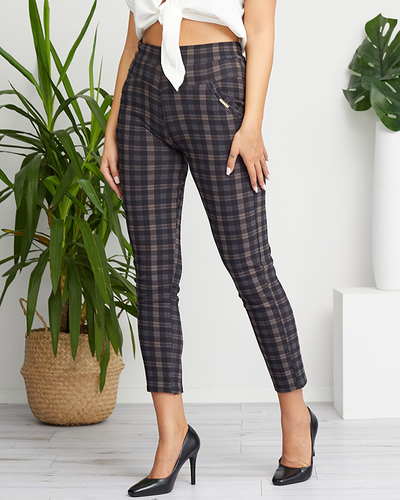 Black and blue women's checkered treggings with pocket details - Clothing