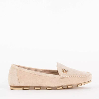 OUTLET Women's beige eco-suede moccasins with Pixila decoration - Footwear