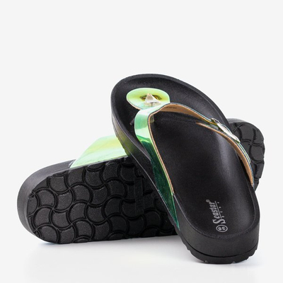 Women's Black Holographic Sandals Manila Buckle - Footwear