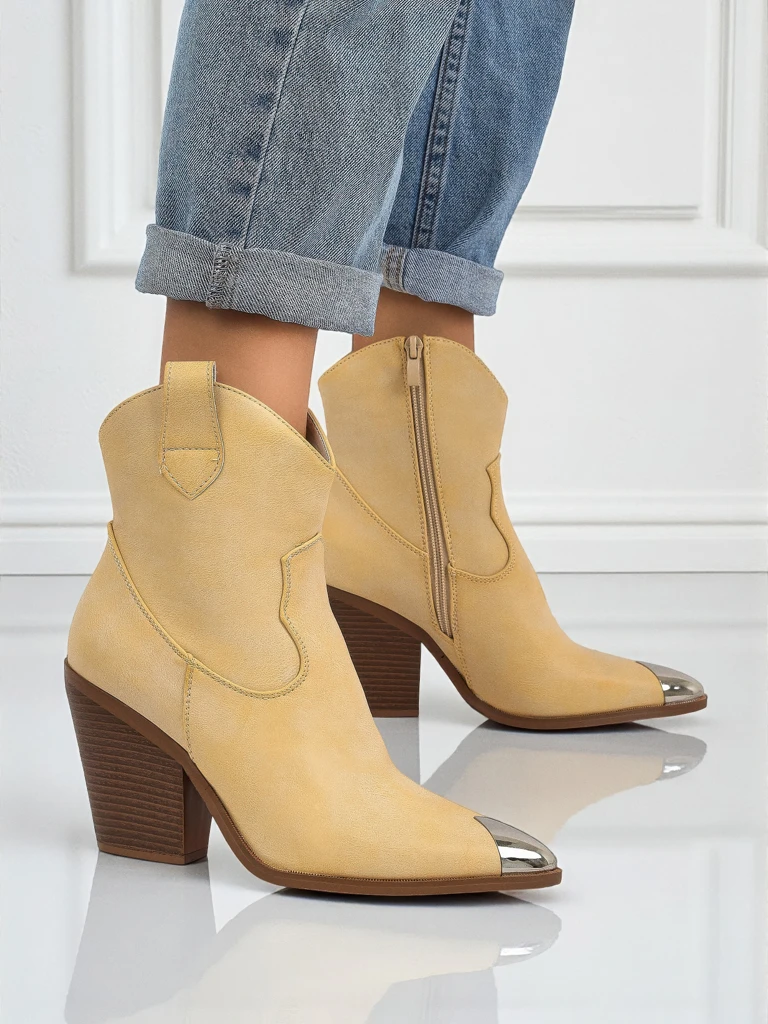 Kowbojki damskie na obcasie z ozdobnym czubkiem Glacier Fang