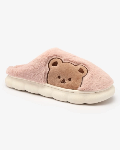 Royalfashion Женские меховые тапочки с мишкой розового цвета Fetemes