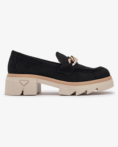 Мокасины из эко-замши с золотым украшением черного цвета Zaffix- Footwear