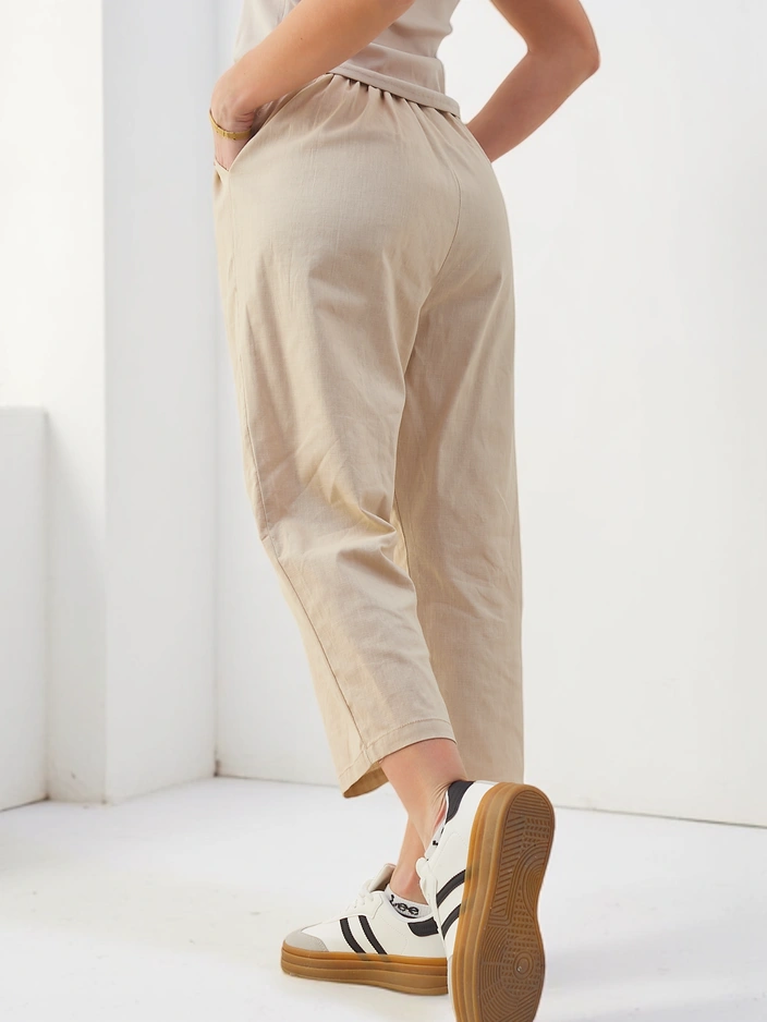 Royalfashion kokvilnas plašās bikses sievietēm ar jostu