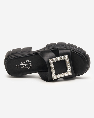 Black women's slippers on a massive sole with crystals Vetasi - Footwear