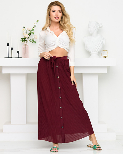 Ladies' burgundy pleated midi skirt with buttons - Footwear