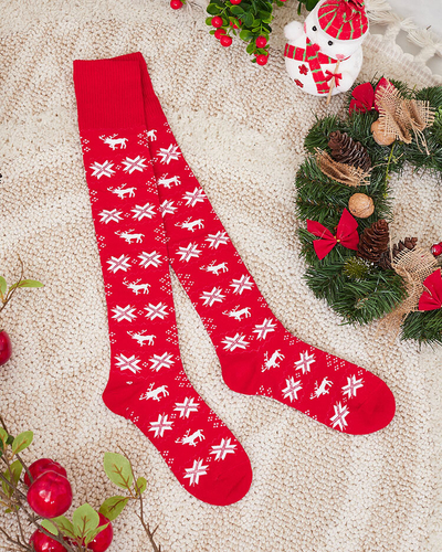 Royalfashion Women's Christmas over-the-knee socks in red