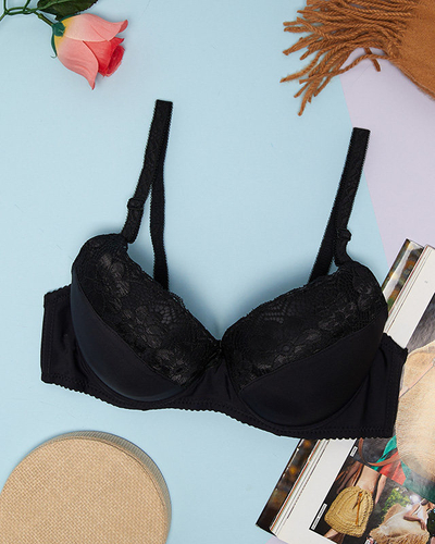 Black women's bra with lace insert - Underwear