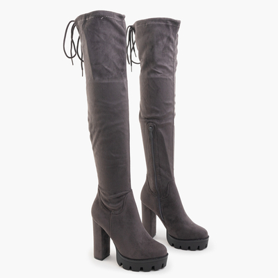 Graphite over-the-knee boots with high heel Shibi- Footwear
