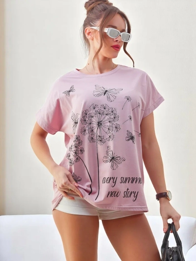 Женская хлопковая футболка Royalfashion с одуванчиками и бабочкой