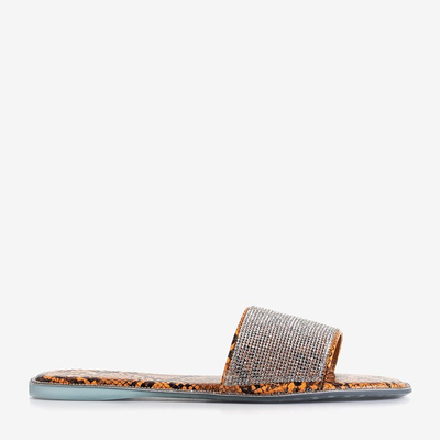 Orange women's slippers with embossing a'la snake skin Oncho - Footwear