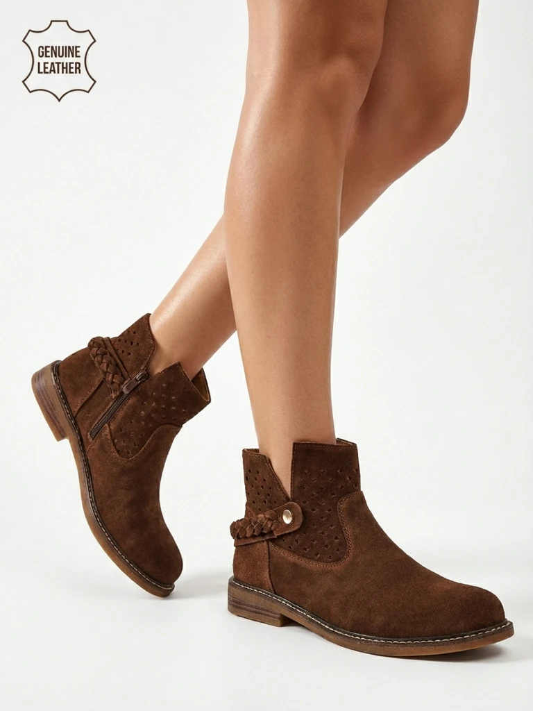 Lav: Ażurowe botki damskie ze skóry naturalnej Unimi