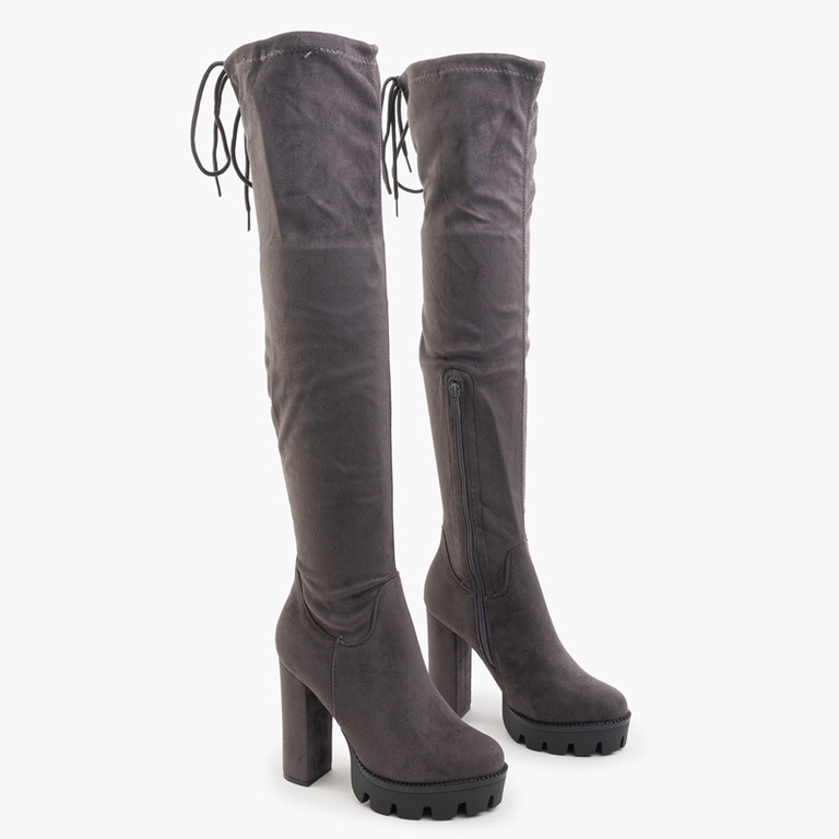 Graphite over-the-knee boots with high heel Shibi- Footwear