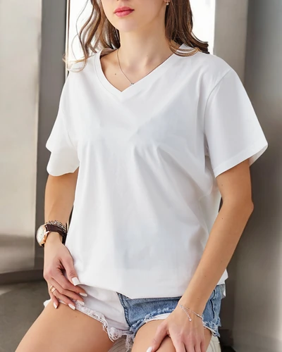 Royalfashion sieviešu kokvilnas ikdienas T-krekls ar V-veida kakla izgriezumu