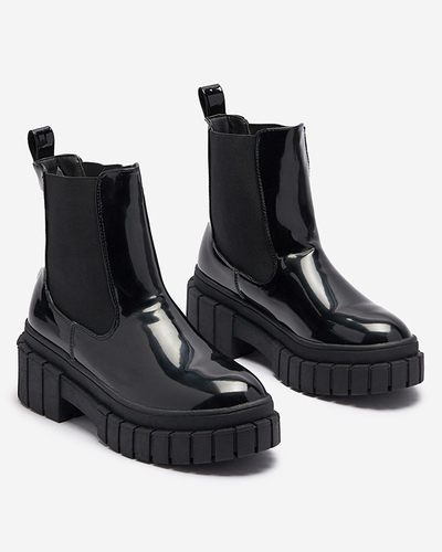 Black women's patent leather boots on a thicker sole Fazzati- Footwear