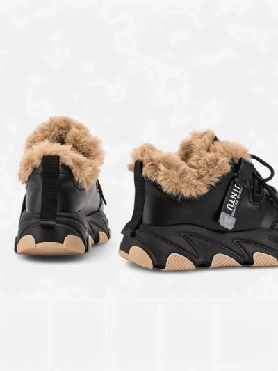 Black women's sports sneakers with fur Nonua- Footwear