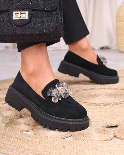 Women's moccasins in black with colorful beads Ketiha- Footwear