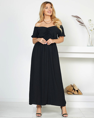 Midi dress with an elastic waist in black - Clothing