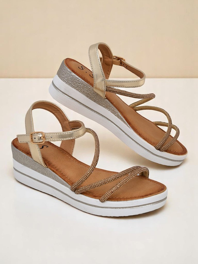 Royalfashion Women’s wedge sandals with rhinestones Ballosa