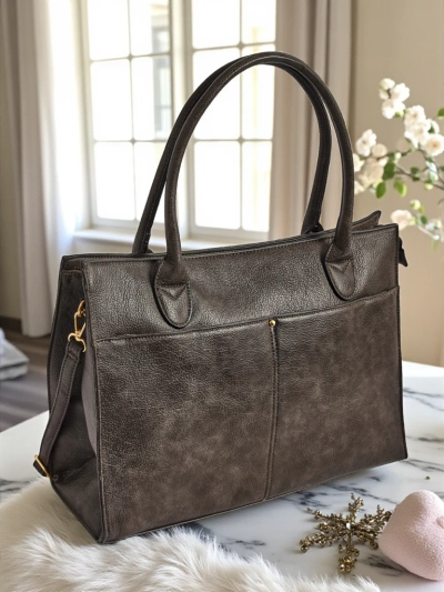 Etruria Classica Elegante women's leather handbag, gray, 41x31x14 cm