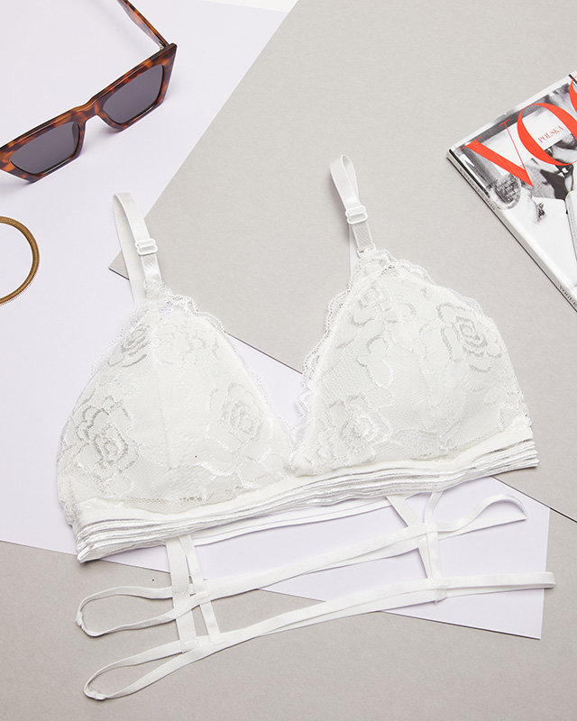 Sieviešu balts krūšturis ar mežģīnēm un svītrām - Apakšveļa