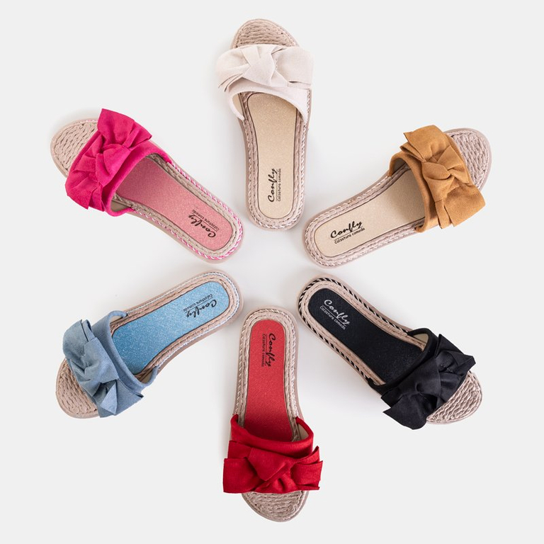 Brown women's slippers with a Foas bow - Footwear