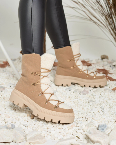 Royalfashion Beige women's insulated trapper boots with sheepskin Lery Walk