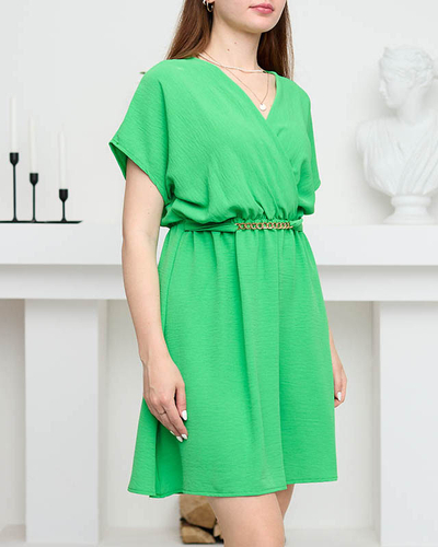 Women's green dress with a decorative chain - Clothing