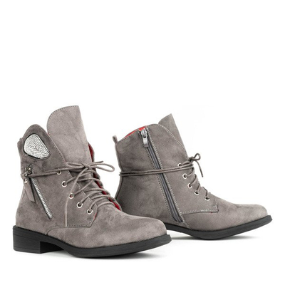 Szare workery z cyrkoniami Rosario - Obuwie