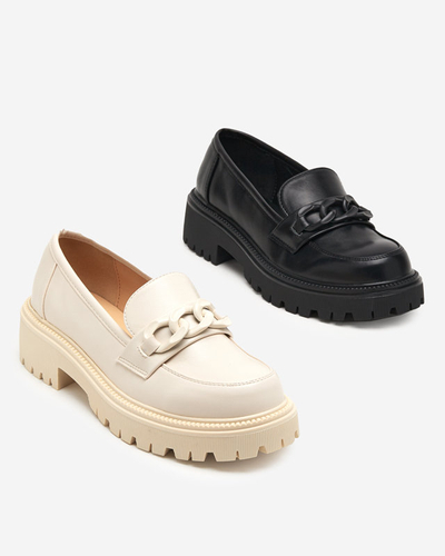 OUTLET Black eco-leather women's shoes with a chain Konera - Footwear