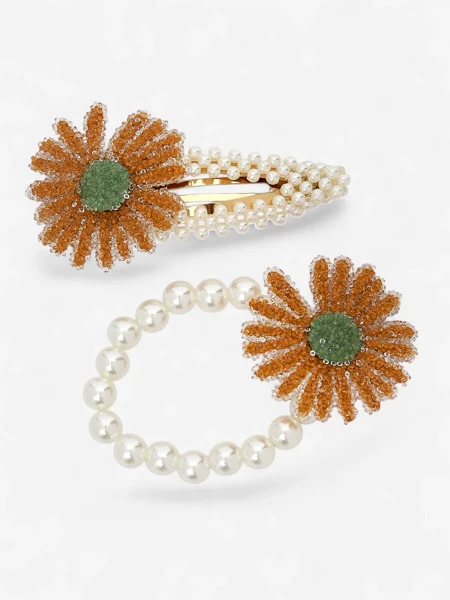 Royalfashion Set of hair clips and elastics with flower Flora Perla