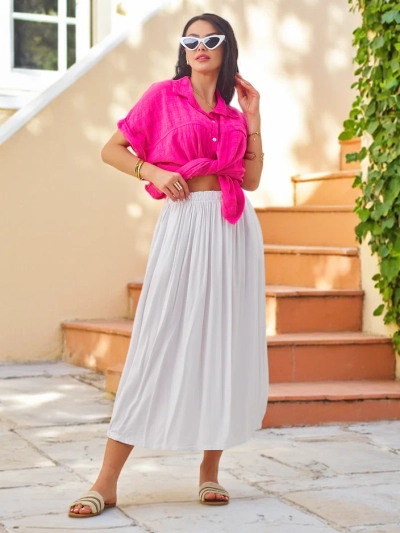 Royalfashion Viscose Women's midi summer skirt, lightweight with two pockets