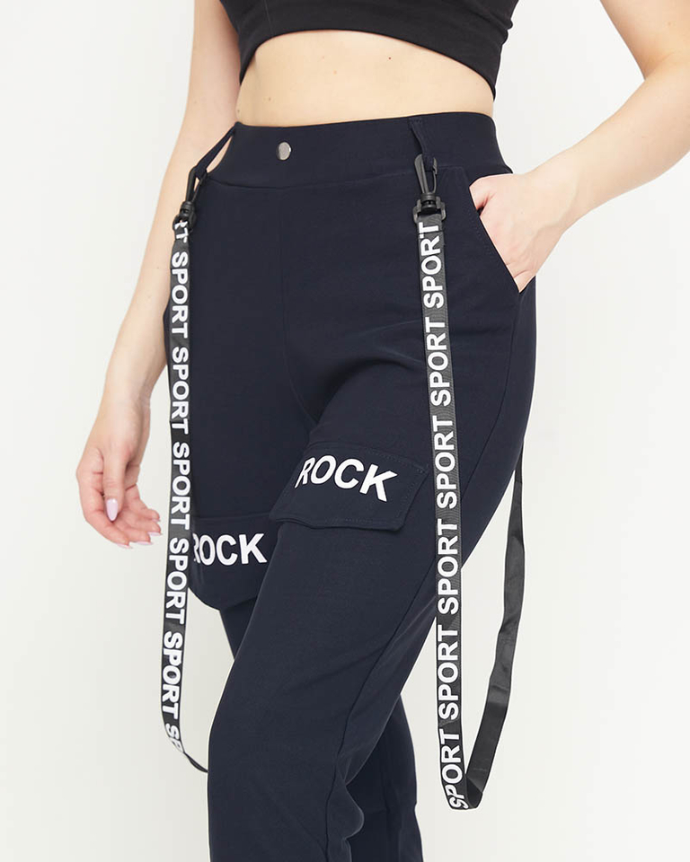 Navy blue women's cargo pants with suspenders - Clothing