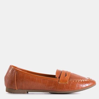 Brown women's loafers with Satoko embossing - Shoes